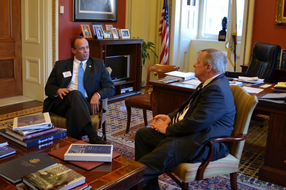 U.S. Senator Dick Durbin met with Mayor of Peoria, Jim Ardis, to discuss economic development and regional transportation issues, including the possible extension of Amtrak service to Peoria.